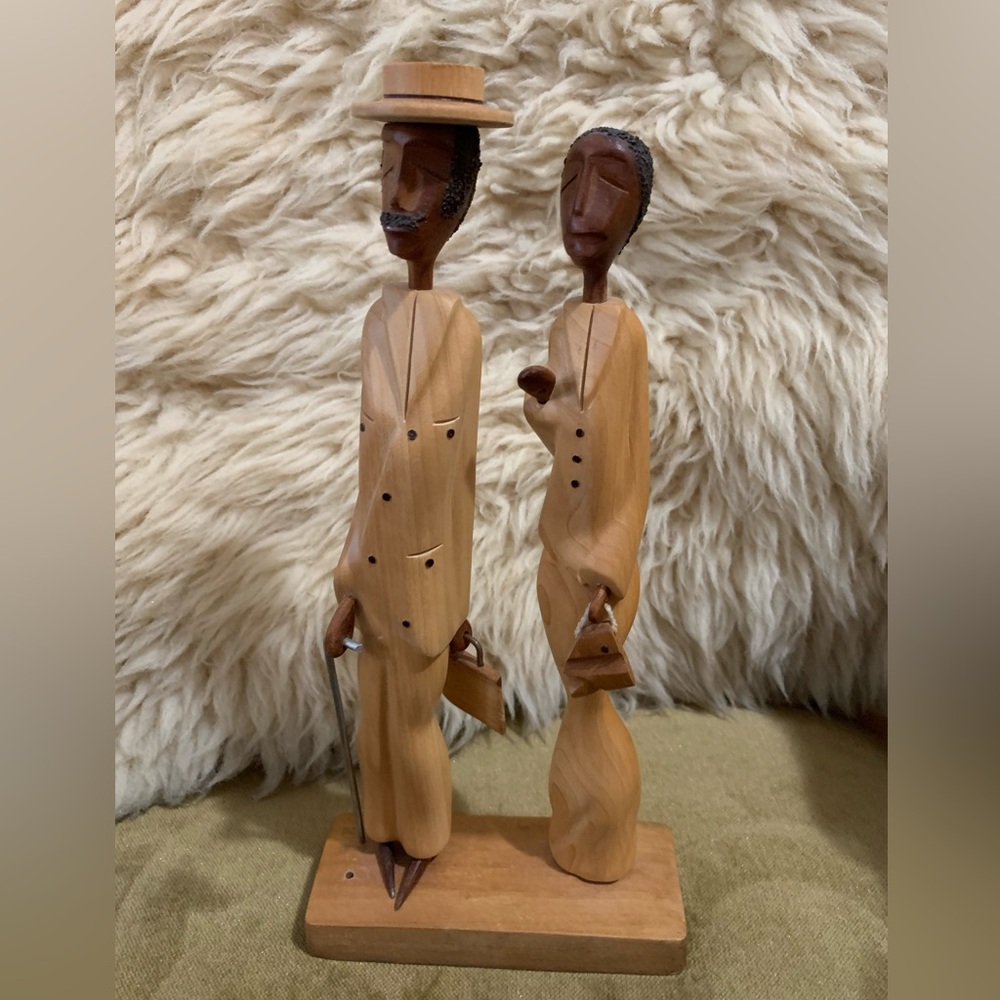 Hand Carved Couple Vintage Statues